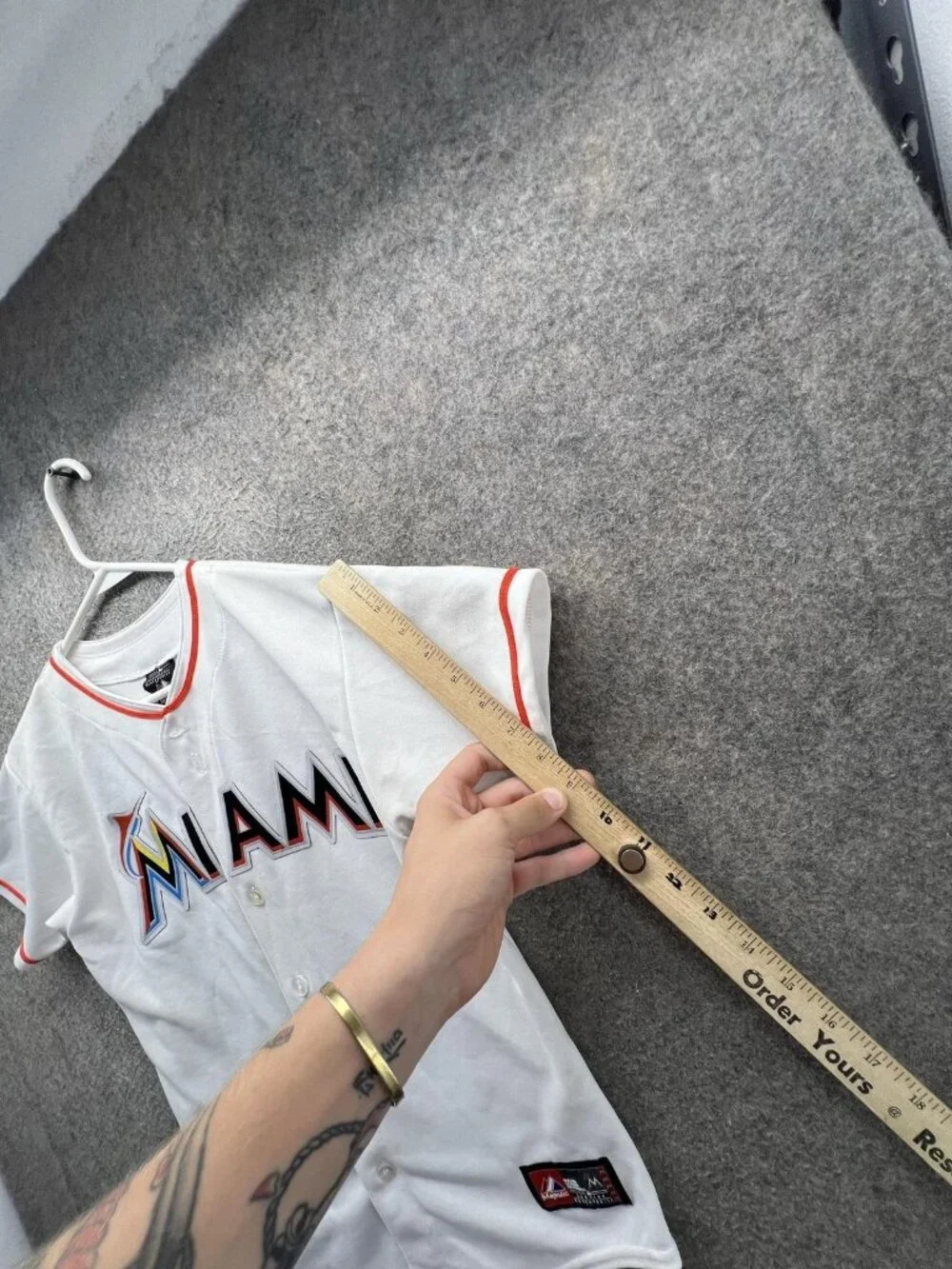 Miami Marlins Jersey Boys Large White MLB Baseball Majestic Button Front Youth